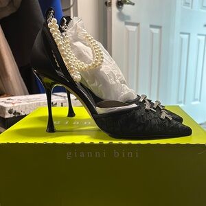 Gianni Bini Black Stiletto Heels with Crystal Embellishments